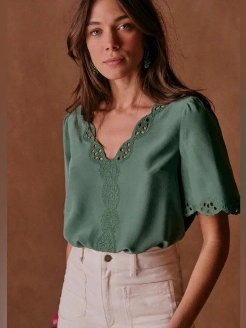 *NWT* [Sezane] Minara Silk Blouse In Green, Size 38/6